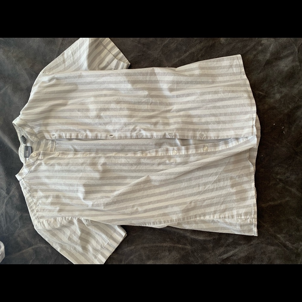 White button up shirt with no collar